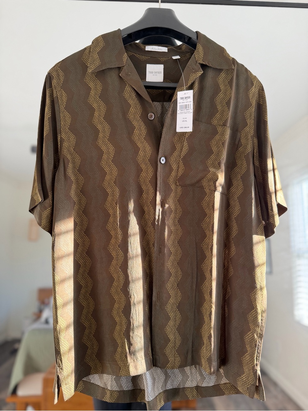 Todd Snyder Men’s Brown Short-Sleeve Zigzag Button Shirt
